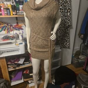 Coldwater Creek Tan Cowl Neck Sweater Dress